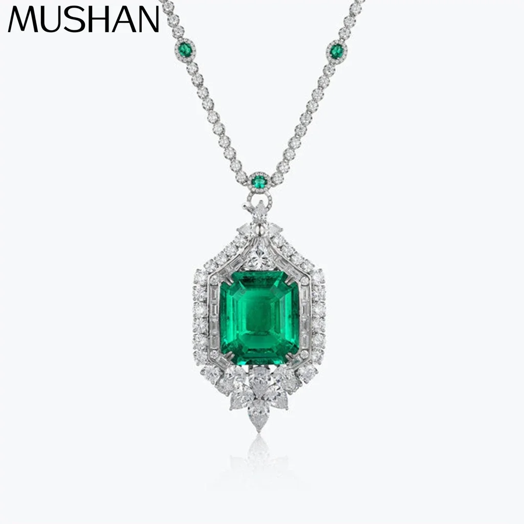 MuShan Brand Jewelry 925 Sterling Silver Necklace Lab Grown Ruby Marquise Party Wear for Women 18K Gold Plated Anniversary Neckl
