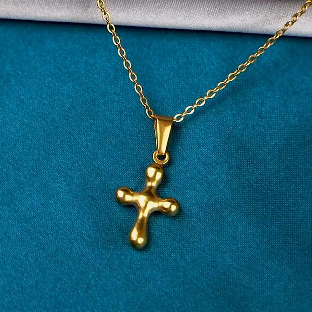 Tiny Bubble Cross Necklaces For Women Men Hip Hop Accesorios Para Mujer Clavicle Chain Choker Necklace Religious Jewelry Gift