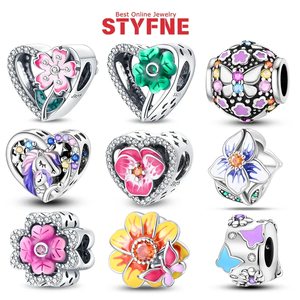 

Очаровательный браслет из серебра 925 пробы, оригинальный браслет в форме сердца, цветок из бисера, подсолнух, сакура, подходит для браслета, ювелирные изделия своими руками для женщин, подарок