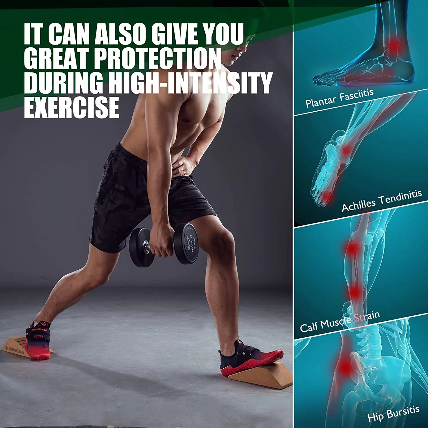 3 قطع من كتلة إسفين القرفصاء الفاخرة لتمدد العجل والقدم والأخيل والكاحل - مثالية للعلاج الطبيعي والتدريب