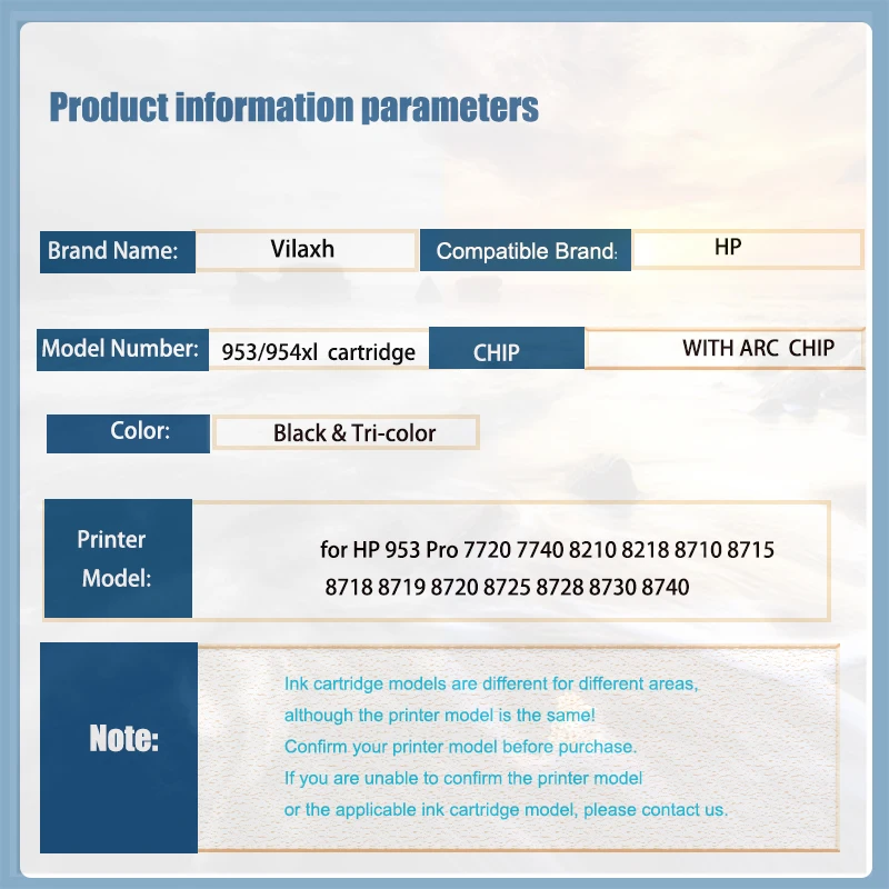 vilaxh 953xl Refillable Cartridge Replacement  ARC chip For HP 953 953xl Officejet Pro 8730 8740 8735 8702 8710 8720 8728 8715