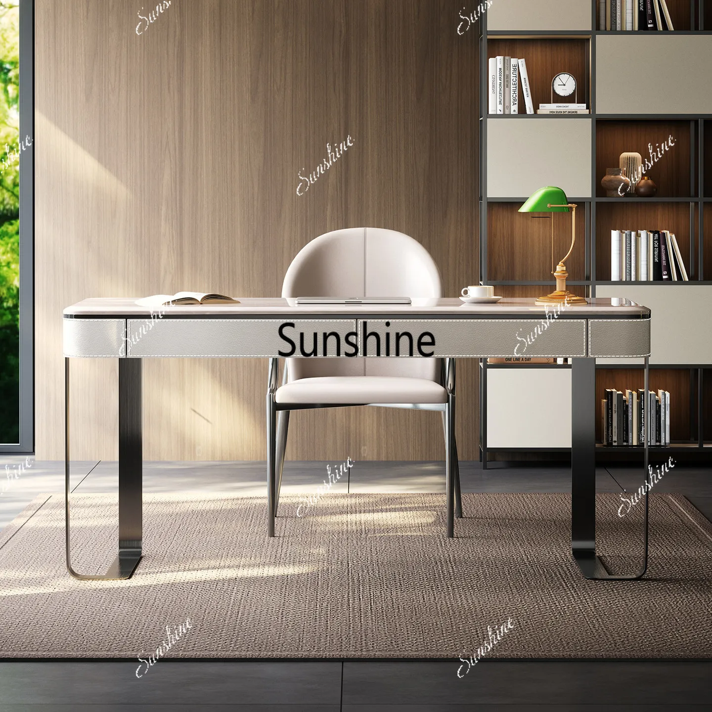 Italian light luxury villa study saddle leather solid wood desk