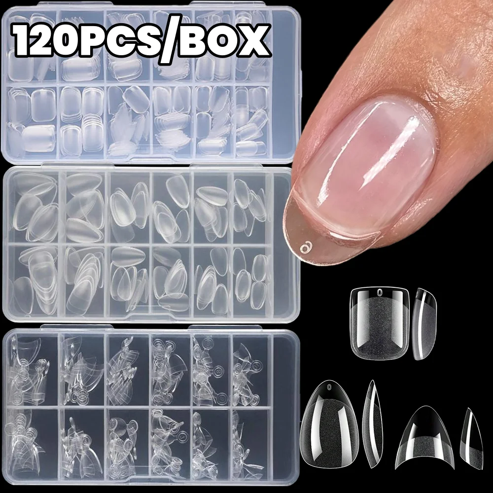 120pcs Short XS Almond False Nails Square/Almond Nail Tips Full/Half Cover Removable Mixed Size Press On Nail for Small Nail Bed