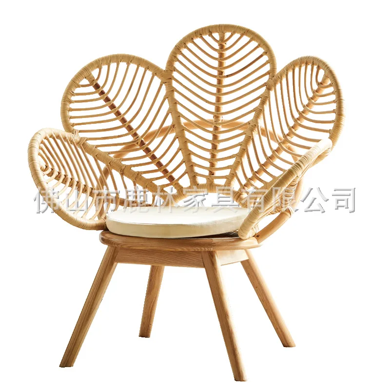 Real rattan woven chair leisure dining chair simple petals Indonesian rattan Nordic desk and chair back armchair photo chair