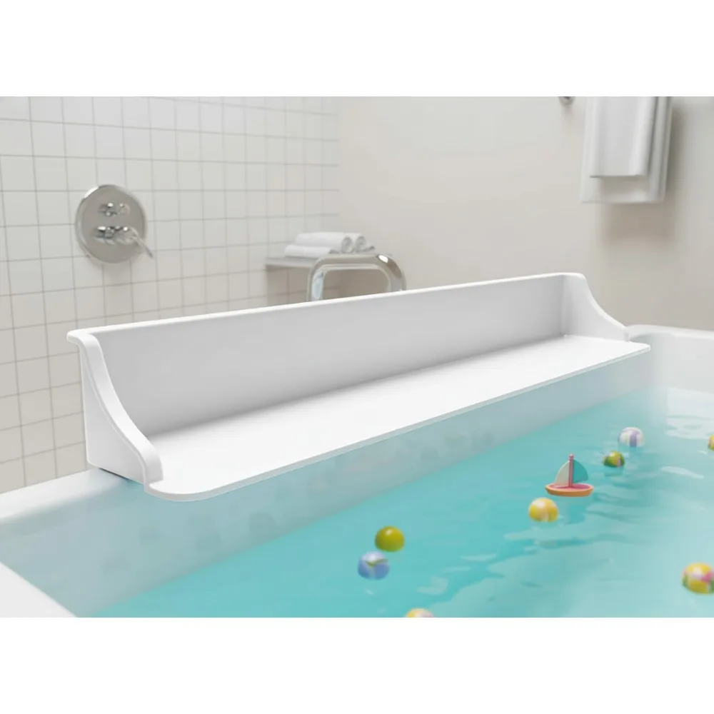 

3-Ft Bathtub Splash Guard with Suction Cups, Toy Tray Holder, No-Leak Bath Time for Kids in White
