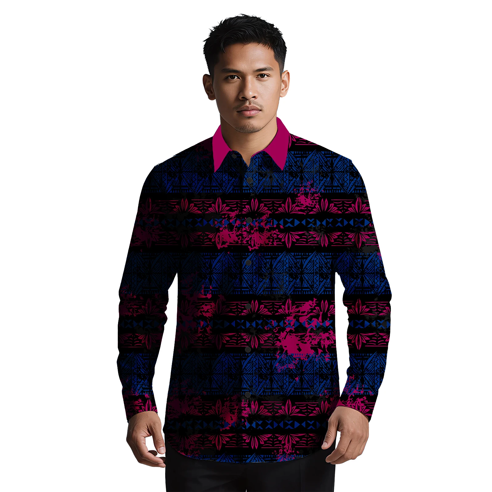 

Мужская рубашка с длинным рукавом с индивидуальным узором и офисным принтом Aloha, большие размеры, самоенские полинезийские тапа, этническая повседневная мужская рубашка с длинным рукавом