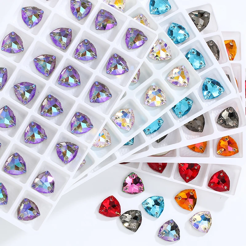 Fat Triangle Flatback Sew on Crystal Rhinestones Appliques For Dresses Glass Shiny Crystal Sewing Stones For Decoration Beads