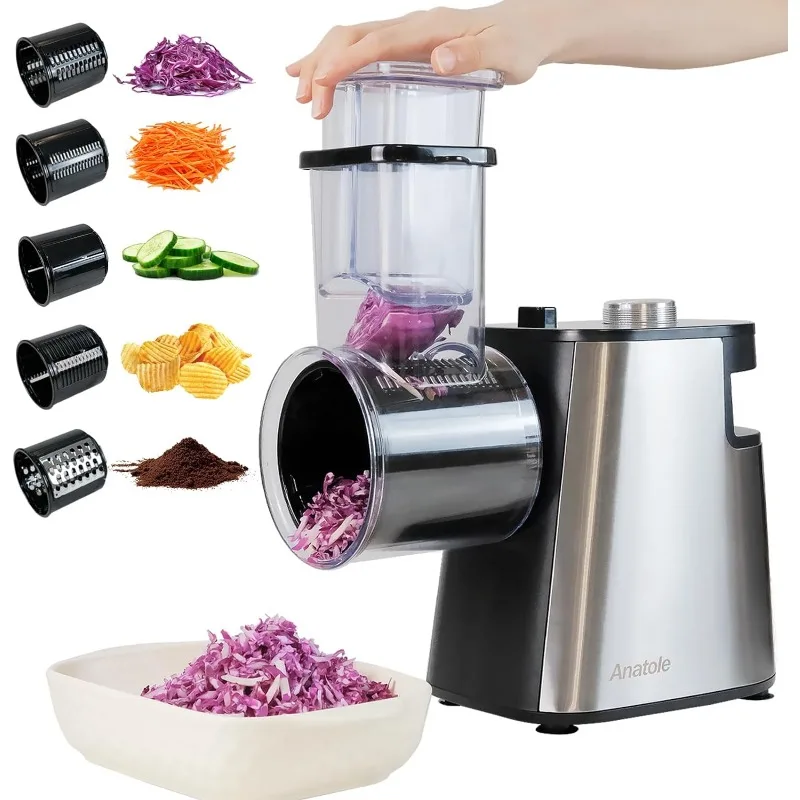 Anatole Electric Cheese Shredder Vegetable Grater 250W Stainless Steel Upgraded Large Diameter Carrot Slicer Multifunctional