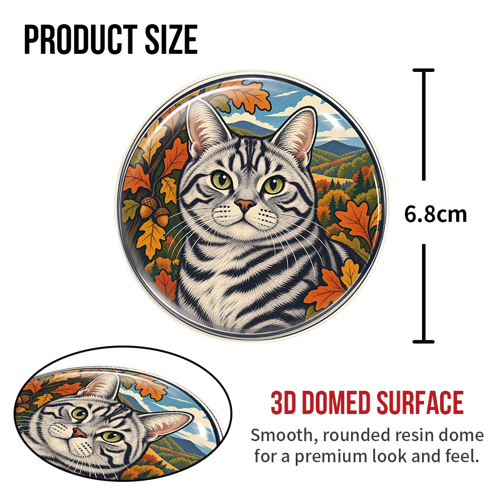American Shorthair Cat 3D Resin Domed Sticker Round Animal Art Waterproof Decal Self Adhesive Emblem for Car Laptop Cup Helmet