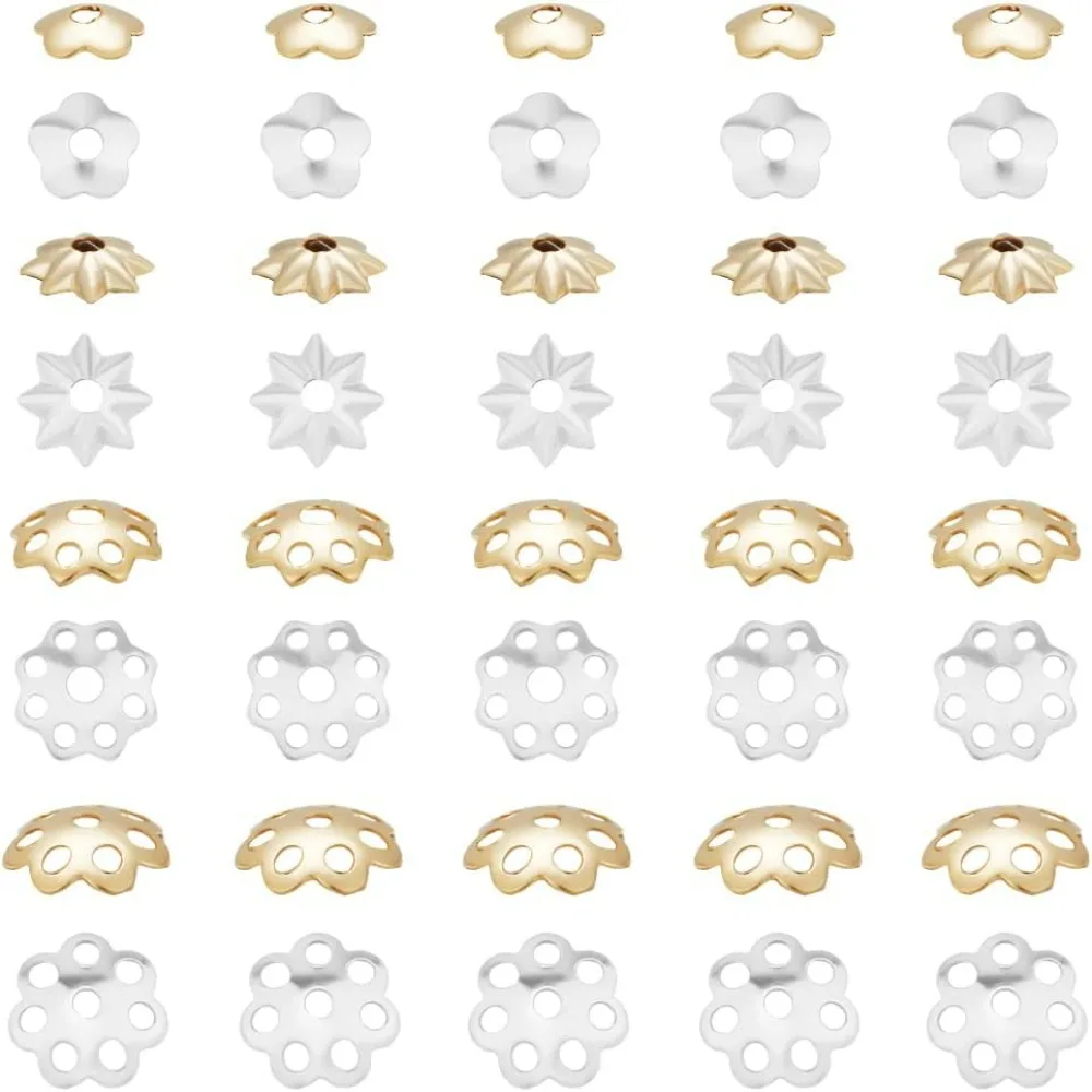 

160 шт., 14-каратное золото, колпачки для бусин с цветком, 4 формы, торцевые колпачки для бусин, латунные филигранные металлические прокладки, колпачки для бусин, торцевые подвесные колпачки для DIY