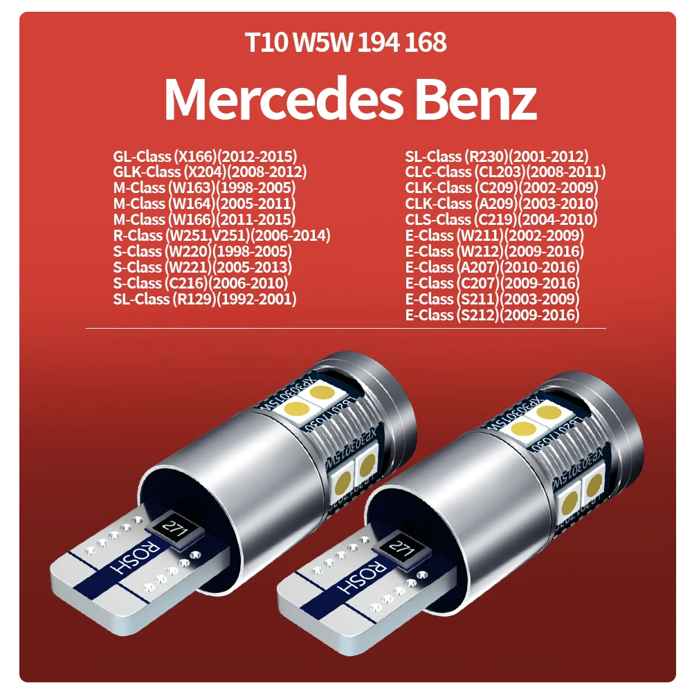 2pcs LED Clearance Light Parking Lamp Bulb W5W T10 Canbus For Mercedes-Benz CL203 C209 A209 C219 W211 W212 A207 C207 S211 S212