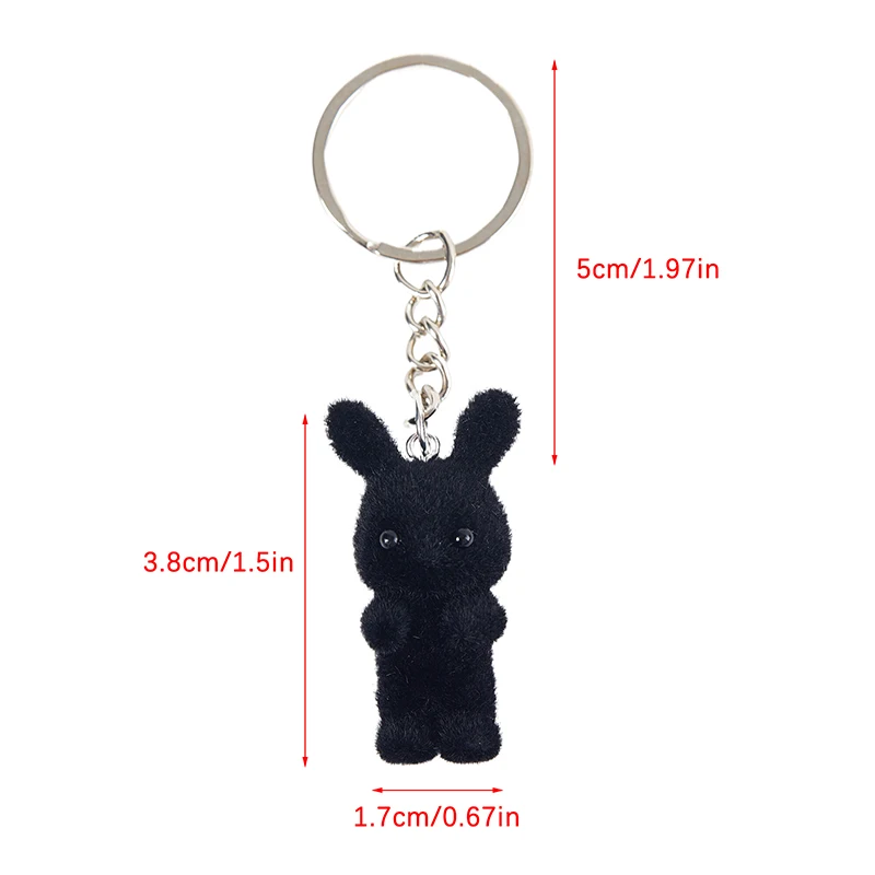 3D Cartoon Flocking Rabbit Keychain para homens e mulheres, chaveiro, lembrança de animais, presentes de jóias DIY, chaves do carro, 1pc