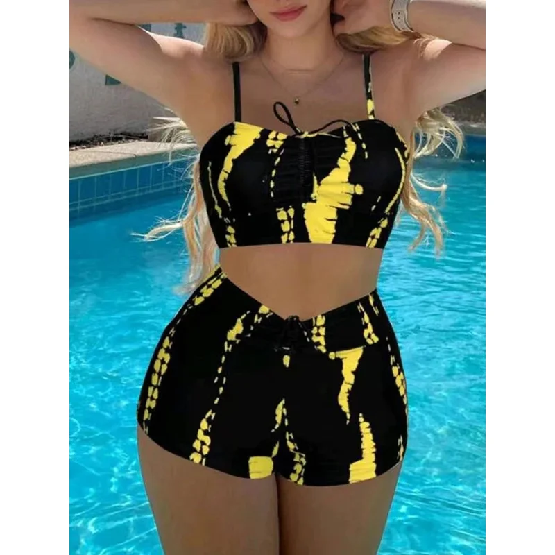 

2026 Print String Bikini Swimsuit Women High Waist Shorts Swimwear Female Bathers Bathing Swimming Swim Suit Beachwear
