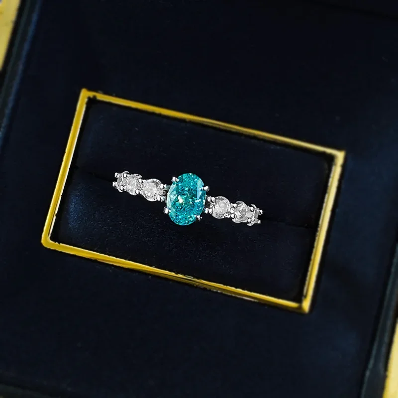

2025 S925 Silver Ring Spring/Summer Season 5 * 7mm Paraiba Small Fresh Fashion Ring Ring Wedding Jewelry