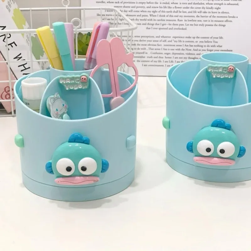 Sanrios Girls Cute Hangyodon Pen Barrel Anime Kawaii Multi Functional Desktop Rotating Pen Barrel Cosmetic Storage Barrel Gift