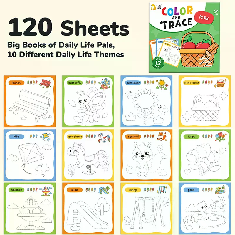 10 Book Set, Children's Coloring Book To Enhance Cognitive Thinking, Including 10 Cartoon Themes For Boys And Girls