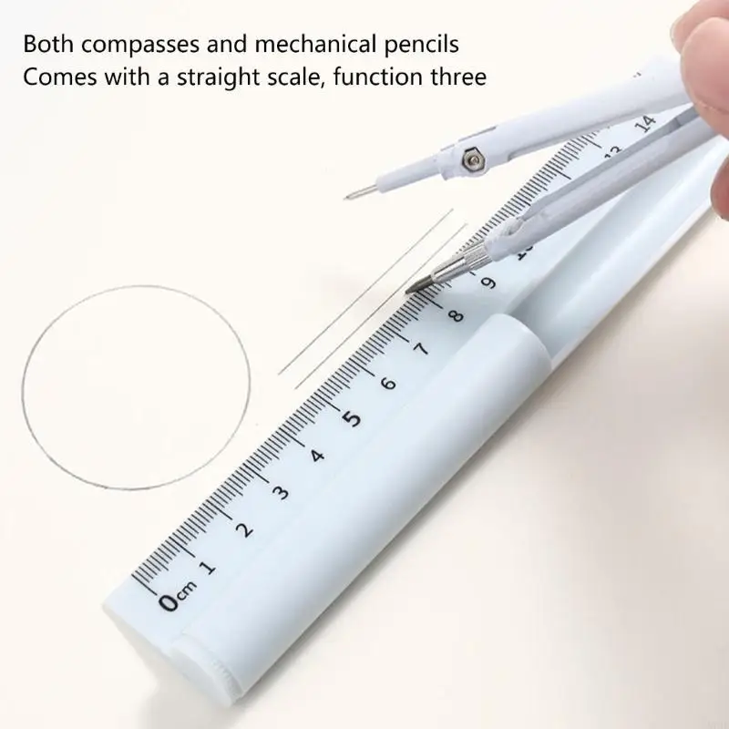 Multifunctional Drawing Math Geometry Stationery Tool, 3 in 1 Geometry Straight Ruler with Pencil Set