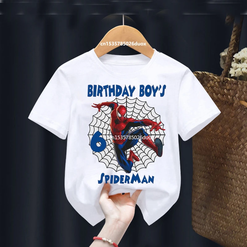 Summer Spiderman BirthdayPersonalize Name Boys Shirts Kid 2 3 4 5 6 7 8 9 Marvel Spiderman Birthday White Short Sleeve T-shirt