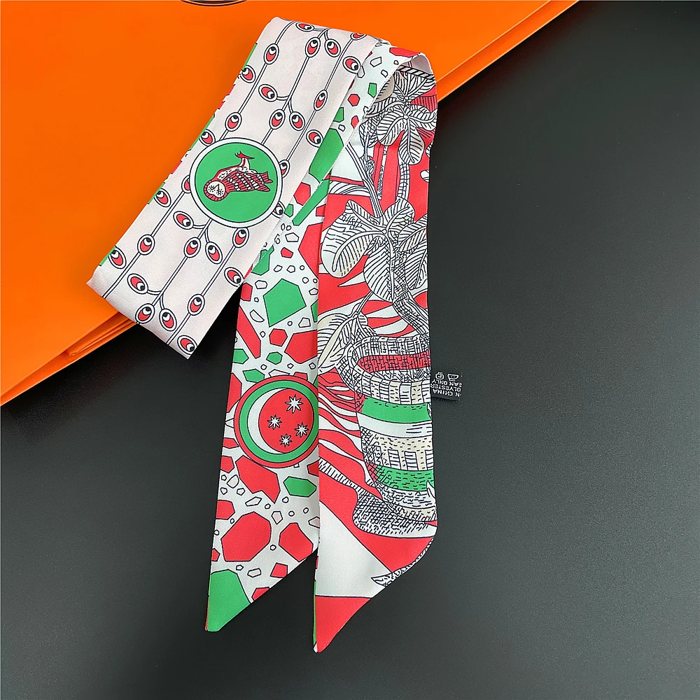 Fashion Summer Scarf 2024 Luxury Brand Design Women Skinny Bag Scarves Hair Band Neck Silk Scarf For Ladies Foulard Headband