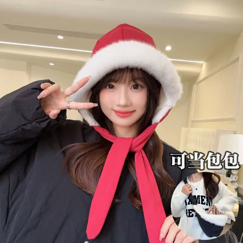 Women Autumn Winter Korean Outdoor Riding Warm Thick Large Size Convertible Hat Bag Cap EU US