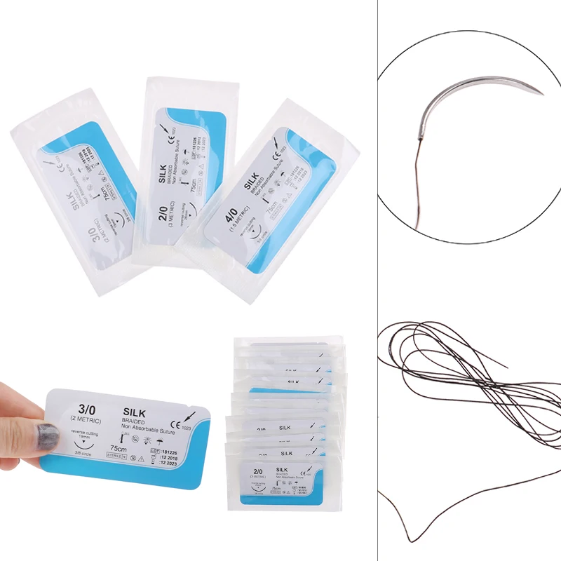 12PCS 2/0 3/0 4/0 Medical Needle Suture Nylon Monofilament Thread Suture Practice Kit Teaching Demonstrations Exercises