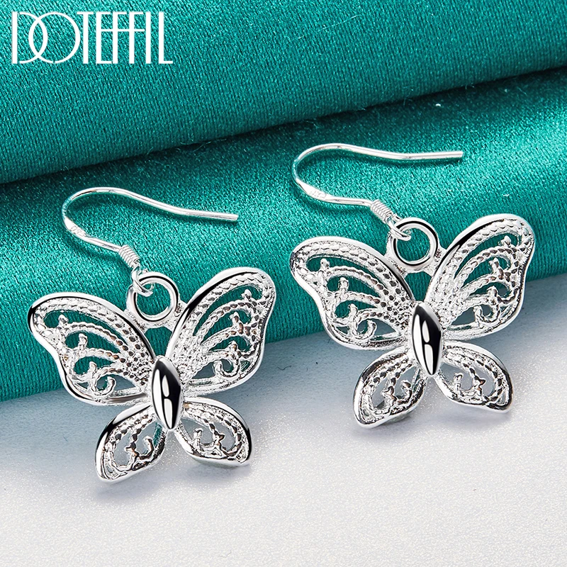 DOTEFFIL 925 Sterling Silver Hollow Butterfly Drop Earring For Women Wedding Engagement Party Fashion Charm Jewelry image 4