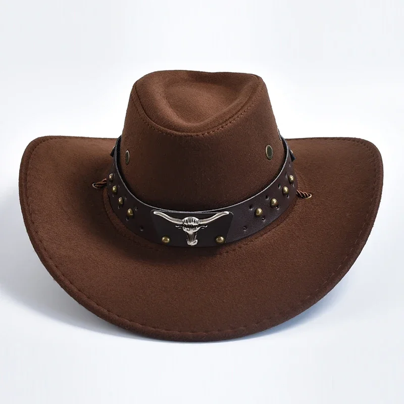 

Artificial Suede Western Cowboy Hats Vintage Big-edge Gentleman Cowgirl Jazz Hat Holidays Party Cosplay Hat