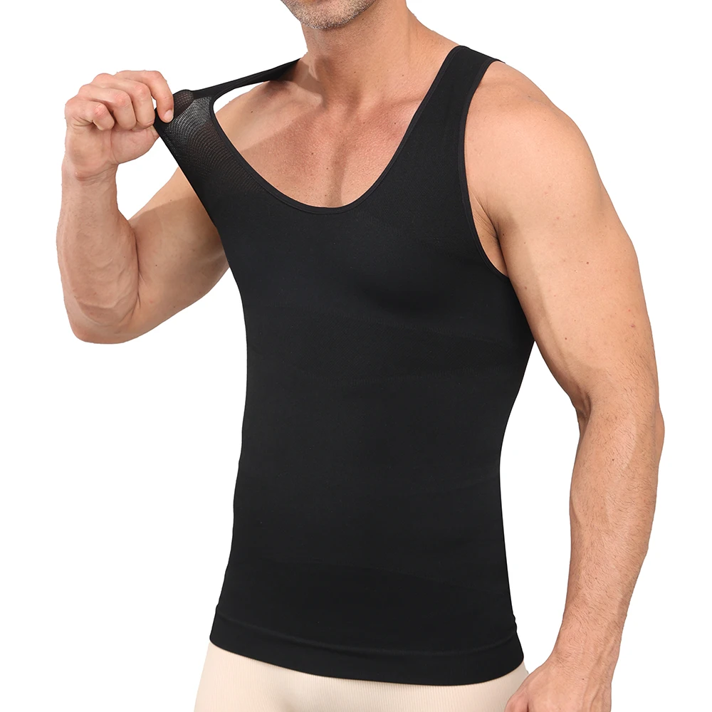 Men's Compression Vest Fitness Tummy Control Shaper Top Slim Fit Deep U Round Neck Breathable Underwear Weight Loss Shapewear