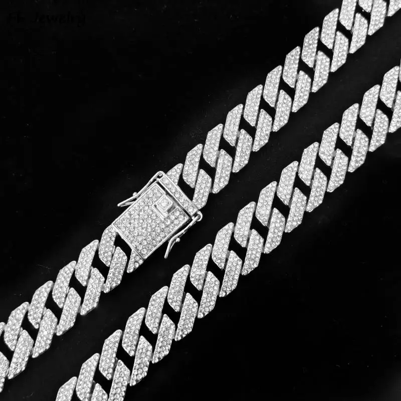 16MM CZ cuban link chain Silver Gold Plated Iced Out Miami Cuban Chain Necklace for Men Women