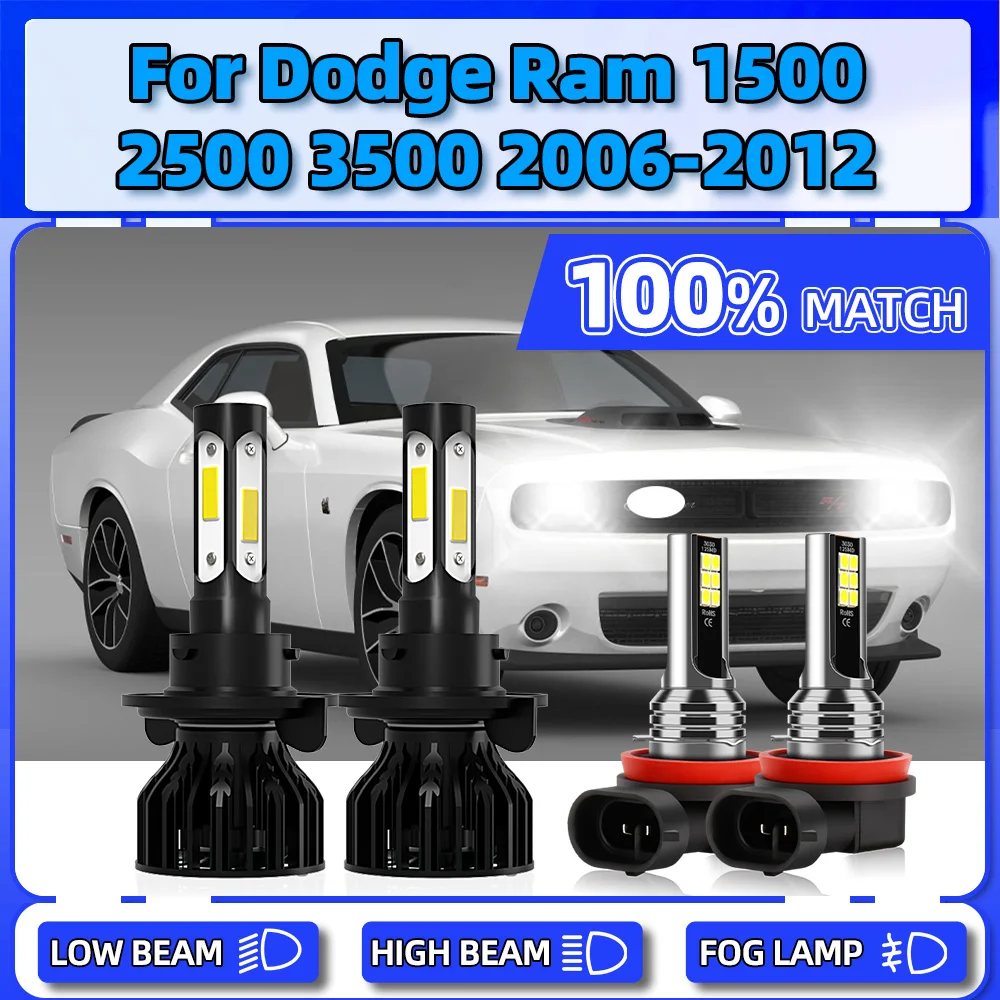 LED Headlight Bulbs 240W 40000LM Auto Lamps 6000K Car Fog Lights For Dodge Ram 1500 2500 3500 2006 2007 2008 2009 2010 2011 2012