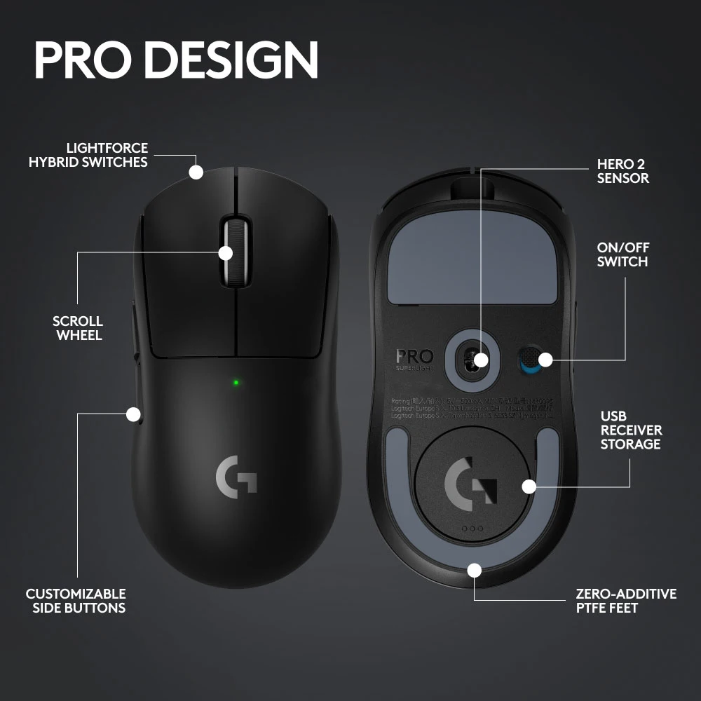 Imagem -05 - Logitechs-mouse Gamer Gpro x Superlight sem Fio Sensor Hero 25k Mouse Lightvelocidade com Hub g Laptop 2-mode Gpro2