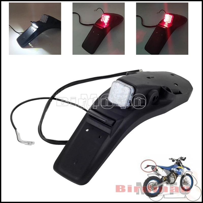 

Универсальный мотоциклетный задний брызговик со светодиодным задним стоп-сигналом, лампа для номерного знака для Honda, Yamaha, Suzuki, внедорожный велосипед, эндуро, брызговик