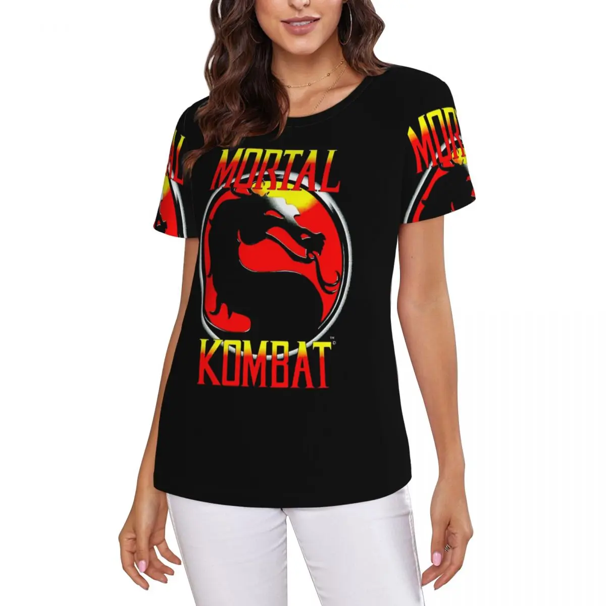 Cartoon Mortal Kombat T-Shirt Women Short Sleeve T Shirts Crew Neck Clothes Cotton Summer Tees Streetwear