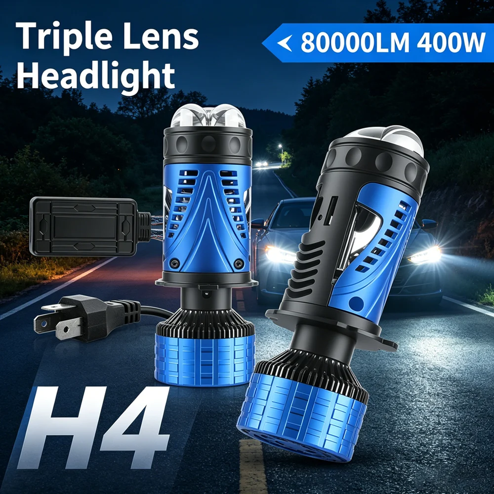 High Power H4/9003/HB2 LED Headlight Bulb Projector Lens Super Bright 6500K White Hi/Low Beam Lamp Canbus No Error For Moto/Car