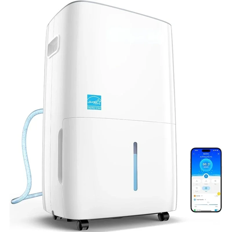 Smart Dehumidifier for Basement 4,500 Sq.Ft, 50 to 109 Pint Auto Humidity Control, Drain Hose, 2.0Gal