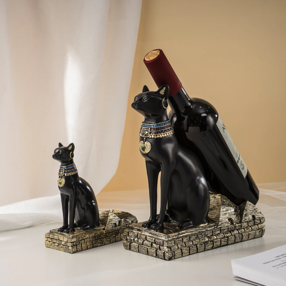 NORTHEUINS Resin Egyptian Cat God Wine Rack Storage Anubis Dog God Ornament Bottle Holder Home Desktop Decor Accessories Objects