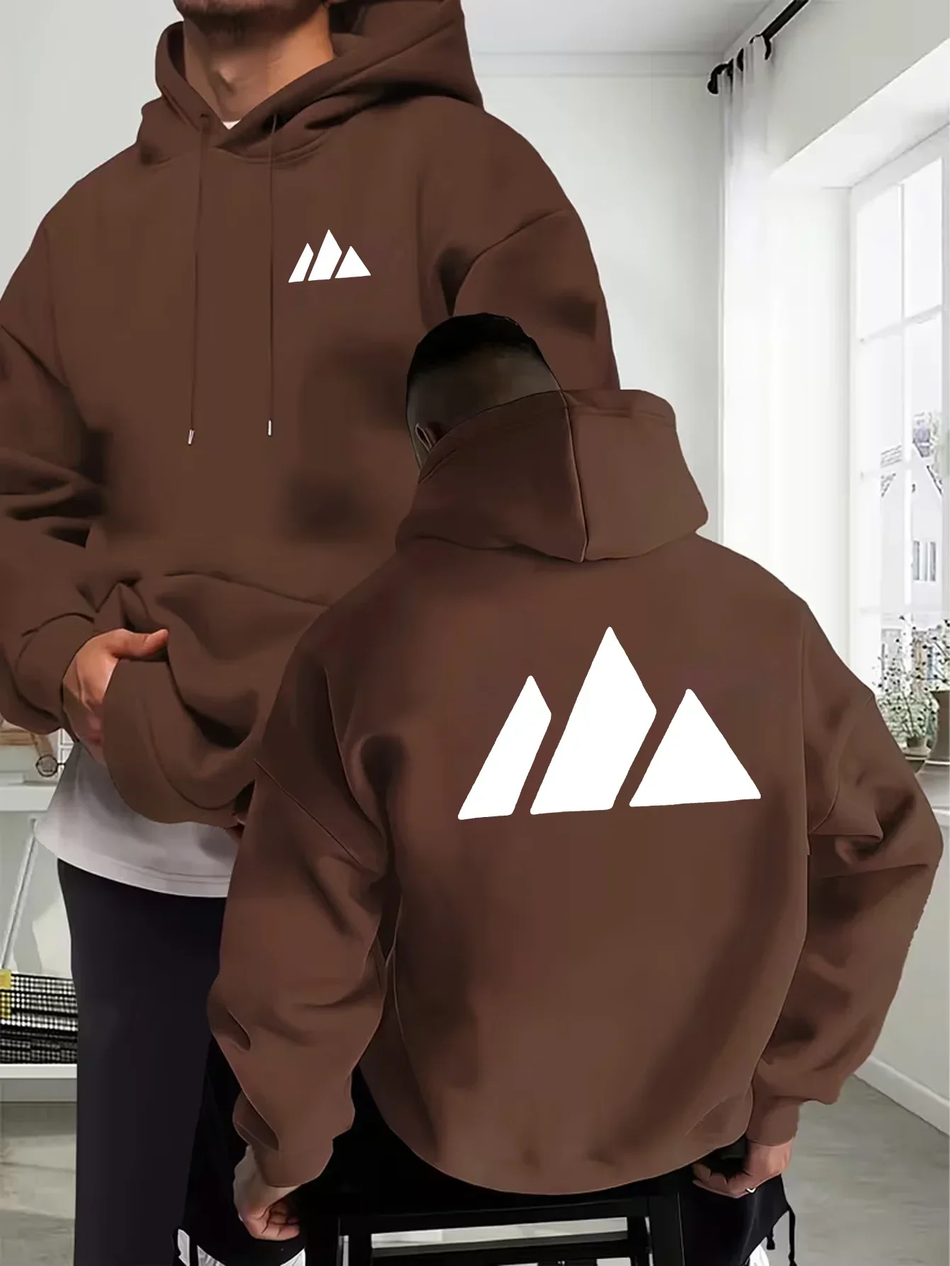 Men Fall Winter White Mountain Graphic Hoodie Relaxed Fit Comfort Pullover Sweatshirt Urban Outdoor Streetwear Daily Casual Tops