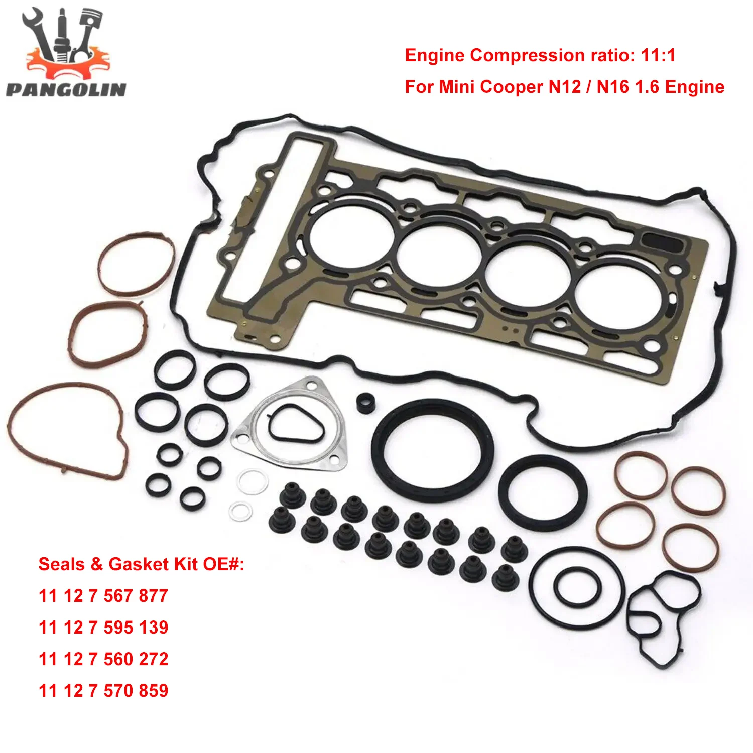 N12 N16 Engine Overhaul Gasket Seal Kit 11:1 for BMW Mini Cooper R55 R56 1.6L 11127567877 11127595139 11127560272 11127570859