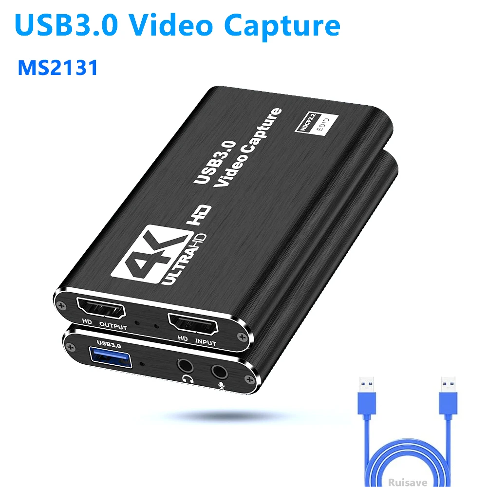 USB3.0 MS2131 Video Capture Card with 4K Loop-Out 1080p 60fps Video Recorder for Streaming Nintendo Switch/PS4/OBS/Camera/PC