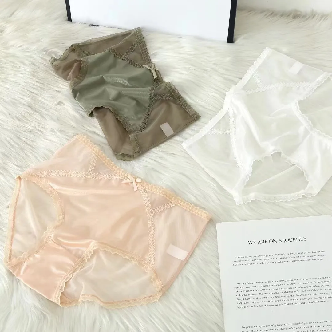 3PCS/Set Women\'s Panties Intimates Thin Net Girls Underwears Lace Plus Size 5XL Sexy Underpants