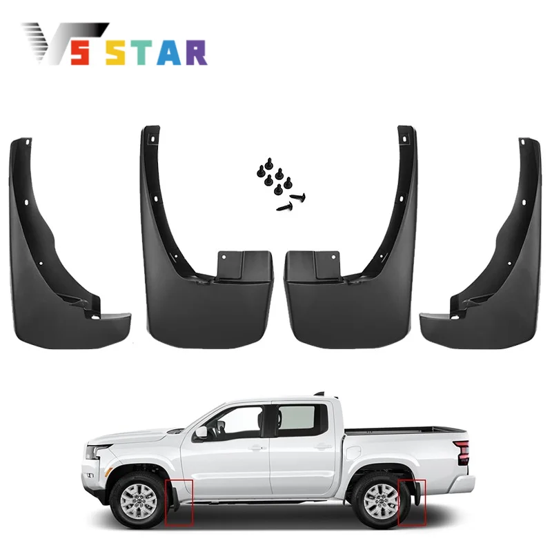 999J2-BS0004 999J2-XR00003 4 قطعة PP + TPE اللوحات الطينية واقيات الطين لـ 2005-2022 نيسان فرونتير بيك اب 4 أبواب أسود #1