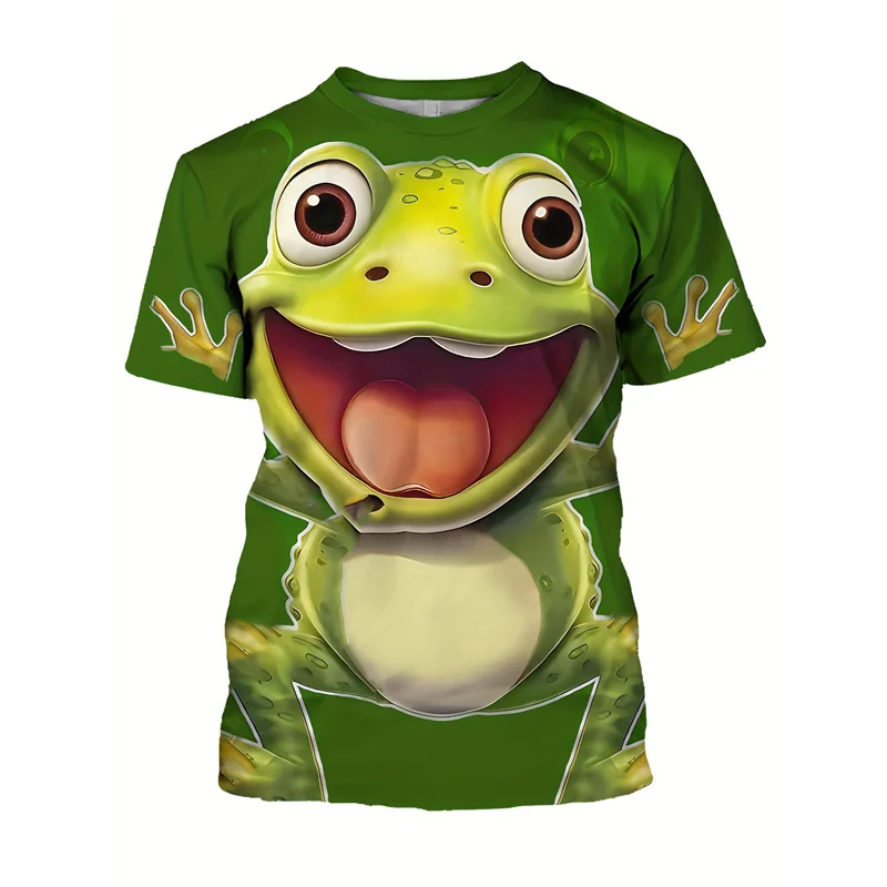 Cartoon 3d Printed Frog T-Shirt Men Clothing Animal Frogs Pattern T Shirt Summer Tops Round Neck T Shirt Casual Short Sleeves