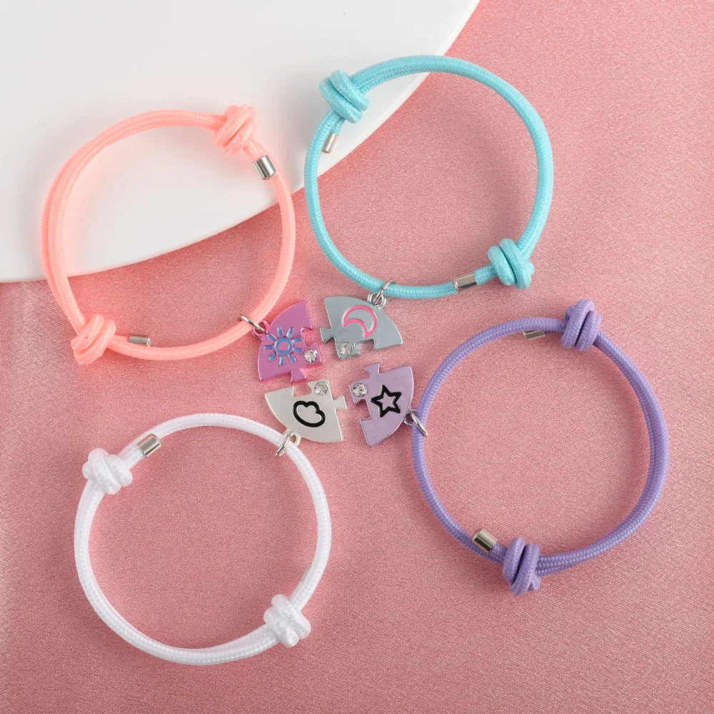 Karsyngirl 4Pcs/set Colour Stars Moon Sun Clouds Jigsaw Puzzle Best Friend Bracelet BFF Friendship Jewelry Gifts for Girls