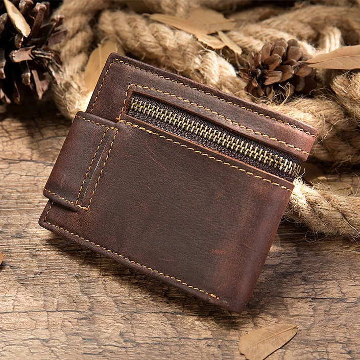 Crazy Horse Cowhide Leather Wallet for Men Genuine Leather Men Wallet Hasp Vintage Wallet Men