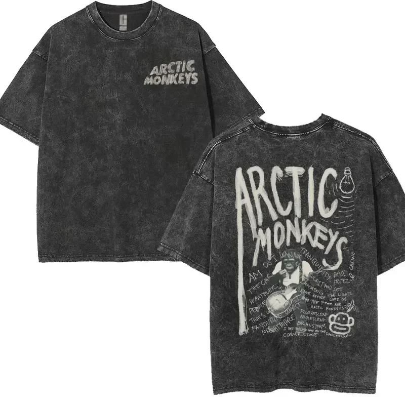 Koszulka Arctic Monkeys Band Rock Tour – chcę być swoim rodzaju – 505 – Czy wiedzą? - Album T Shirt Moda Męska Vintage Washed Tees