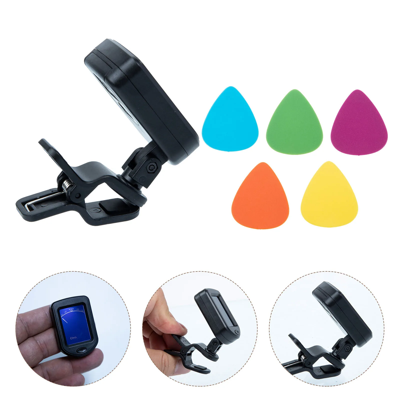 

1 Set Guitar Tuner For Acoustic Electric Bass Violin Ukulele Clip-On Tuning Device Durable Compact Accessories Supplies Picks