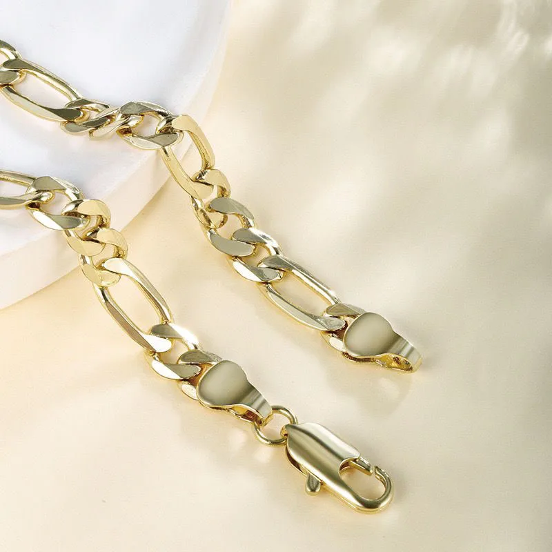 XP Jewelry -- ( 19.5 / 25 cm x 6 mm ) Fashion Figaro 3:1 Bracelet For Men Jewelry 14 k Light Gold Plated Eco- Friendly