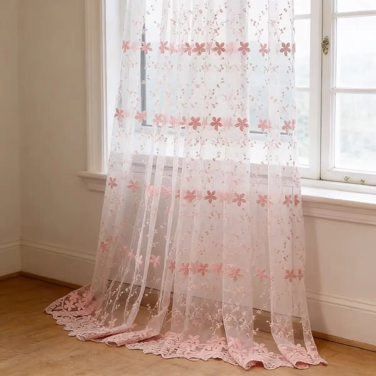 Ricamo fiori tende di pizzo per soggiorno camera da letto cucina pura drappo finestra trattamento schermo tende bianche rosa wp058 & C
