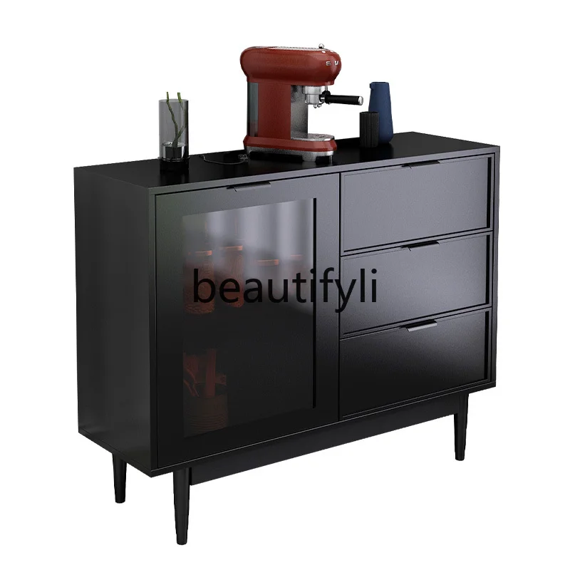 Side cabinet Double sliding door Solid wood against the wall Integrated locker Tea cabinet Storage bucket cabinet