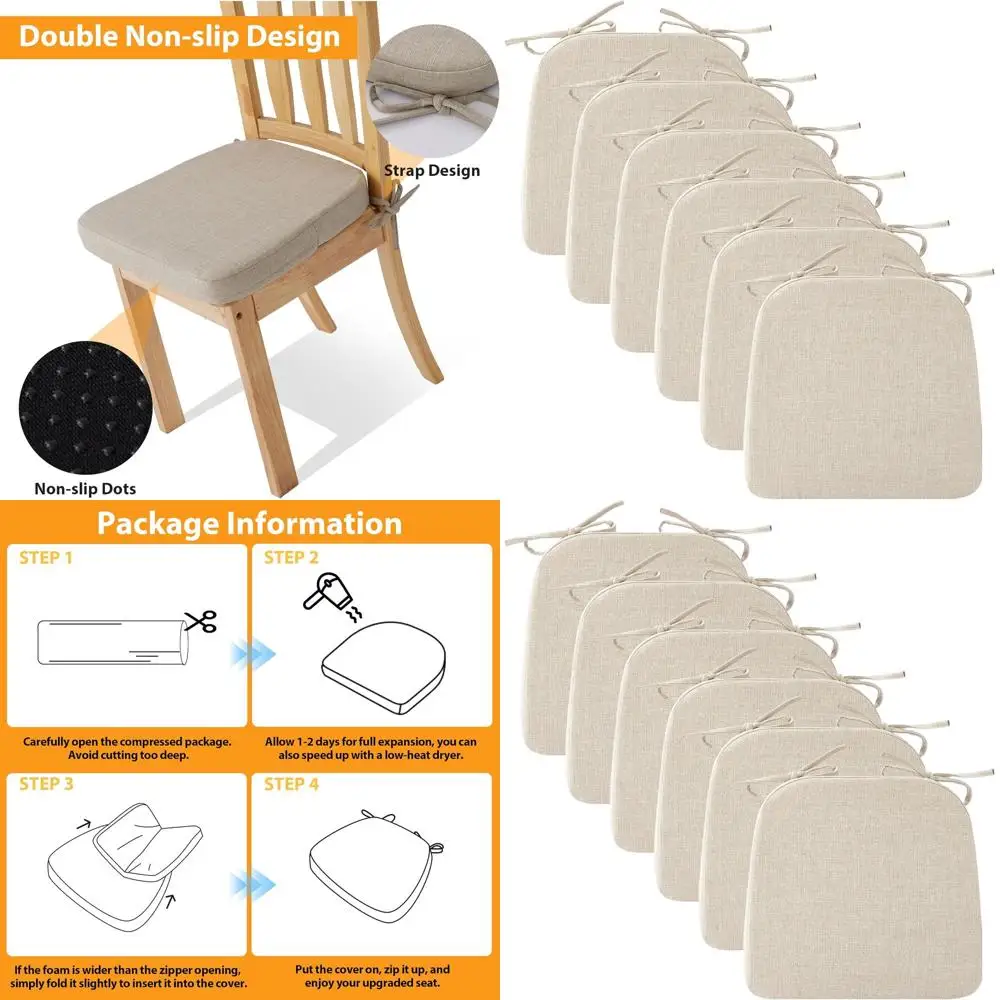 

Chair Cushions for Dining Chairs, 2" Thick Seat Cushions for Kitchen Chairs, D-Shaped Chair Pads with Washable Cover, Ties and N
